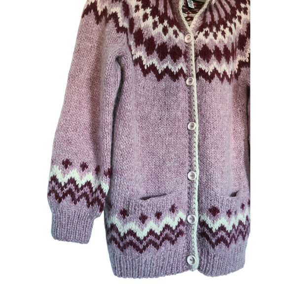 Eglis Sheep Farm Fair Isle Pure Virgin Wool Button Down Knit Cardigan Size M - Picture 4 of 7